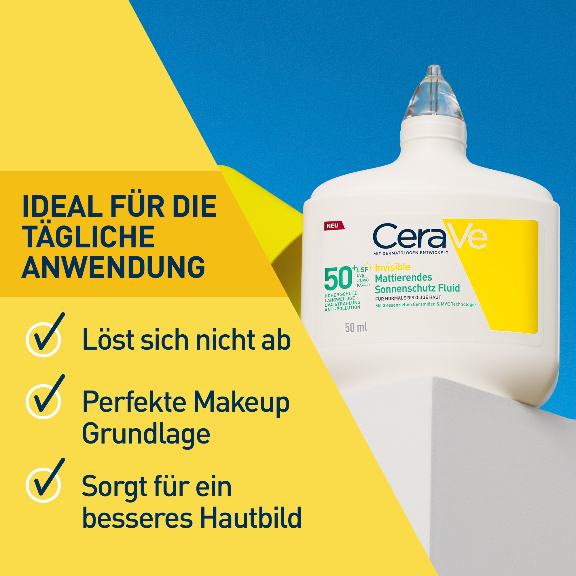 Produktabbildung: CeraVe Invisible Mattierendes Sonnenschutz Fluid LSF 50+. Ideal für die tägliche Anwendung.